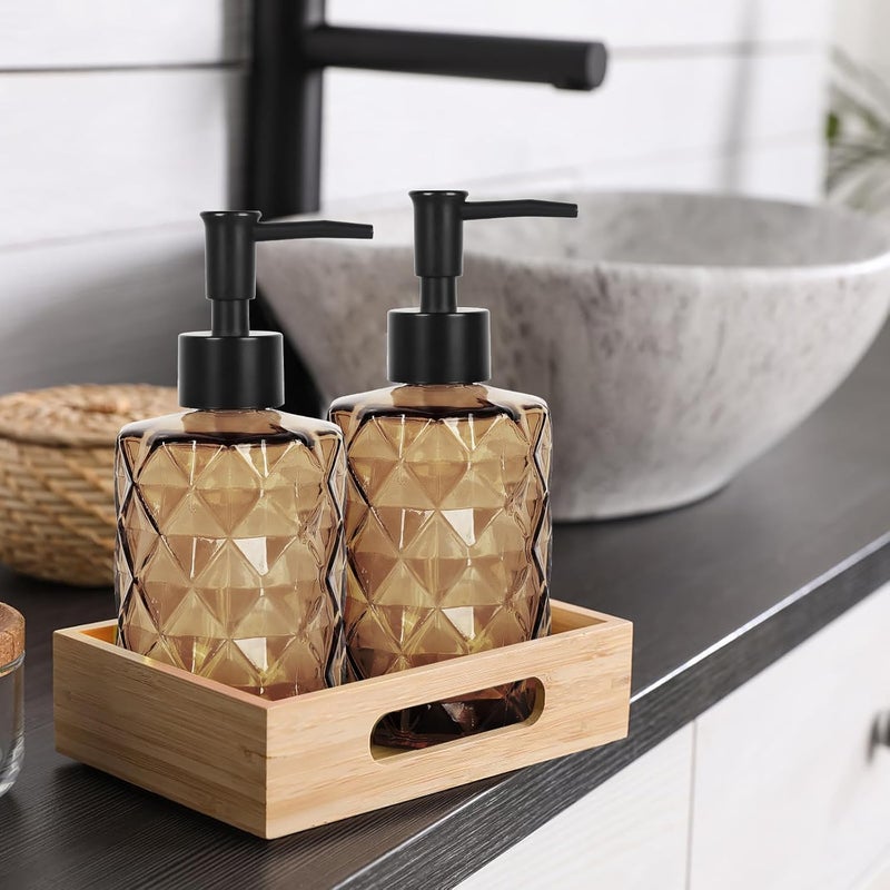 Ulable Dark Brown Glass Soap Dispenser with Pump, 12oz Diamond Design Hand Soap Dispenser, Refillable Lotion Dispenser & Dish Dispenser, Bathroom Dispenser for Dishwashing Liquid, Shower Gel - Image 5